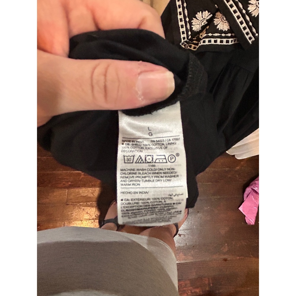 Old Navy Black Embroidered Peasant Dress Short Sleeve Summer Casual Cute L - Picture 9 of 9